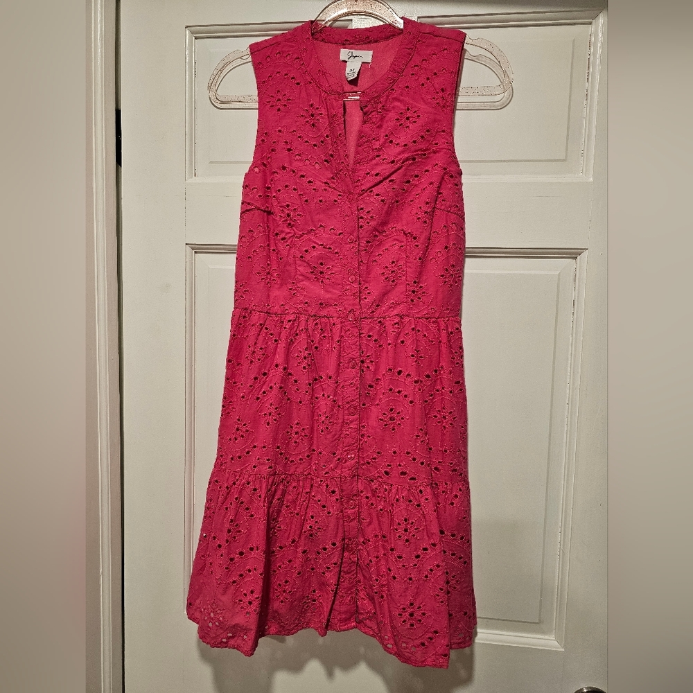 Japna Hot Pink Sleeveless Eyelet Dress in Size Medium